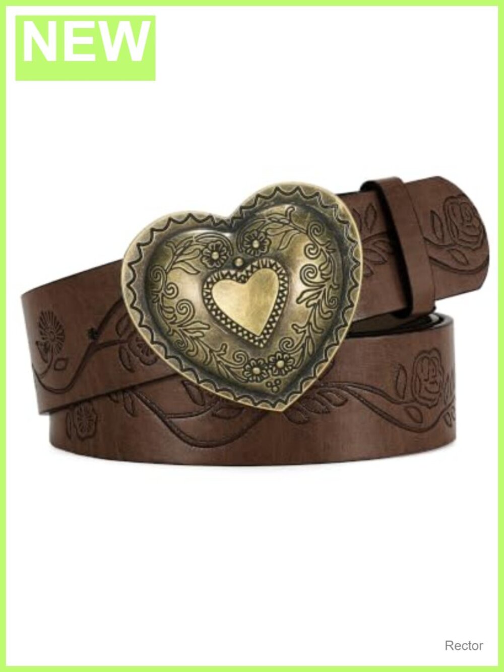 Western Belt for Women Vintage Floral Carved PU Leather Cowgirl